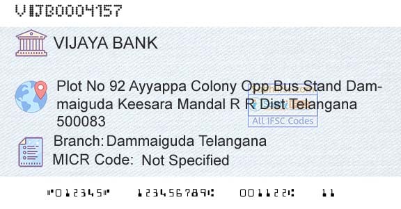 Vijaya Bank Dammaiguda TelanganaBranch 