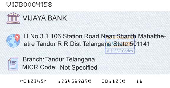 Vijaya Bank Tandur TelanganaBranch 