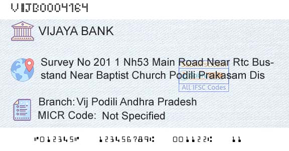 Vijaya Bank Vij Podili Andhra PradeshBranch 
