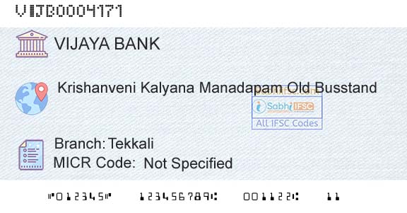 Vijaya Bank TekkaliBranch 