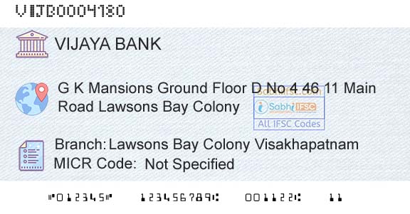 Vijaya Bank Lawsons Bay Colony VisakhapatnamBranch 
