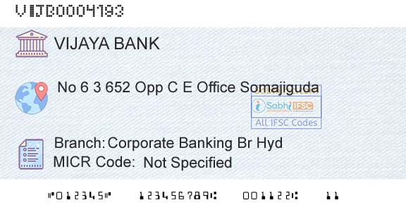 Vijaya Bank Corporate Banking Br HydBranch 