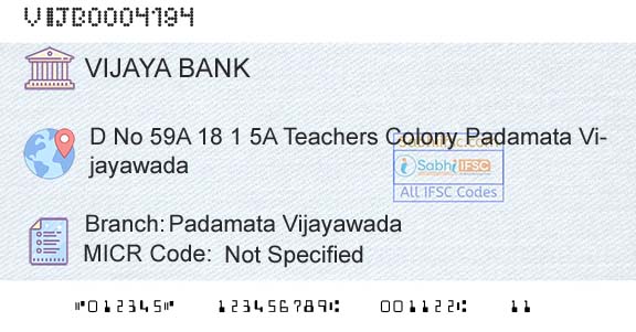 Vijaya Bank Padamata VijayawadaBranch 