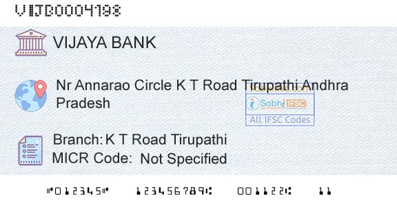 Vijaya Bank K T Road TirupathiBranch 