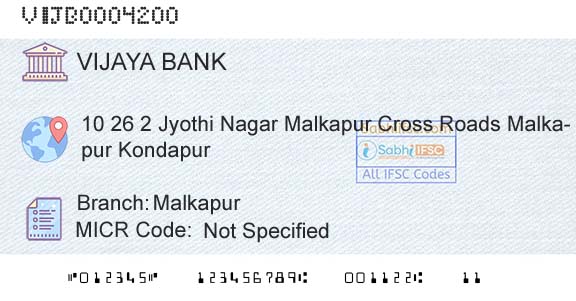 Vijaya Bank MalkapurBranch 