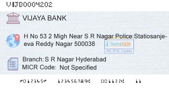 Vijaya Bank S R Nagar HyderabadBranch 