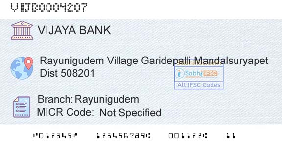 Vijaya Bank RayunigudemBranch 