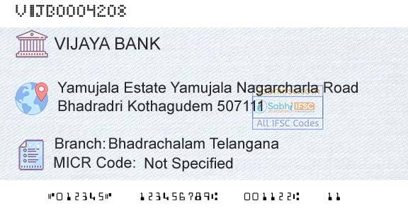 Vijaya Bank Bhadrachalam TelanganaBranch 