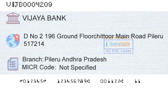 Vijaya Bank Pileru Andhra PradeshBranch 