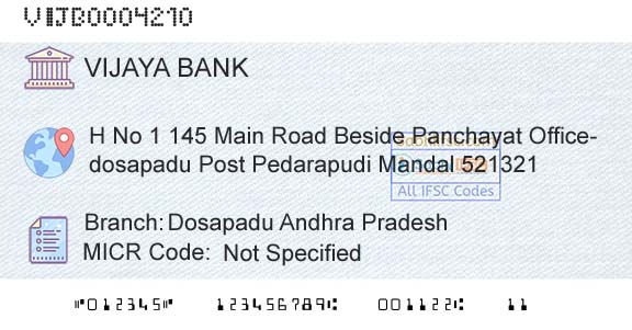 Vijaya Bank Dosapadu Andhra PradeshBranch 