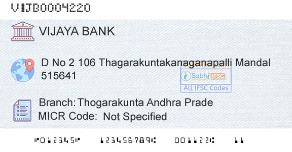 Vijaya Bank Thogarakunta Andhra PradeBranch 