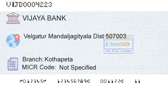 Vijaya Bank KothapetaBranch 