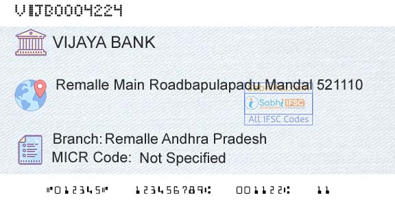 Vijaya Bank Remalle Andhra PradeshBranch 