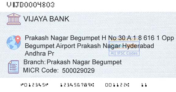 Vijaya Bank Prakash Nagar BegumpetBranch 