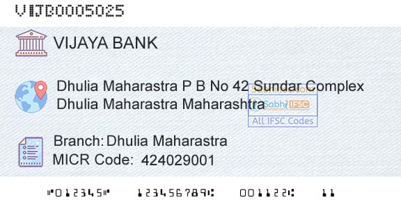 Vijaya Bank Dhulia MaharastraBranch 