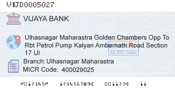 Vijaya Bank Ulhasnagar MaharastraBranch 