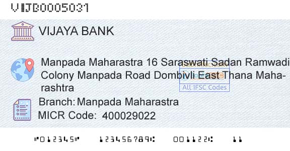 Vijaya Bank Manpada MaharastraBranch 