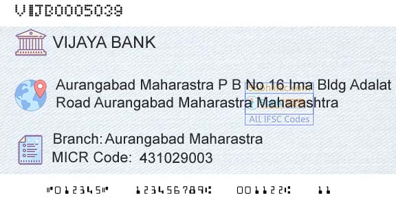 Vijaya Bank Aurangabad MaharastraBranch 