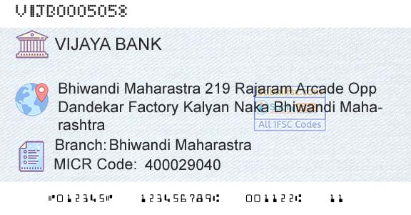Vijaya Bank Bhiwandi MaharastraBranch 