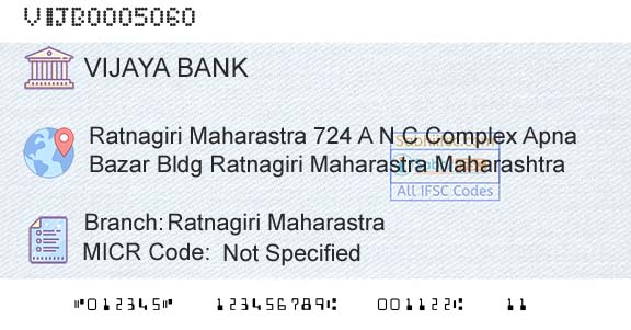 Vijaya Bank Ratnagiri MaharastraBranch 