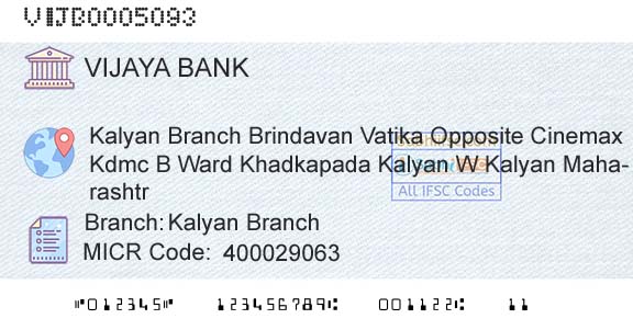 Vijaya Bank Kalyan BranchBranch 