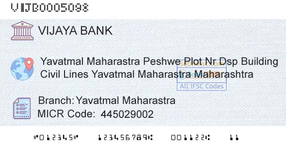 Vijaya Bank Yavatmal MaharastraBranch 