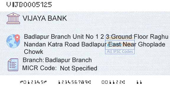 Vijaya Bank Badlapur BranchBranch 