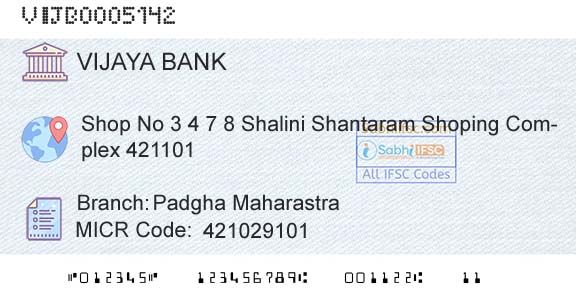 Vijaya Bank Padgha MaharastraBranch 