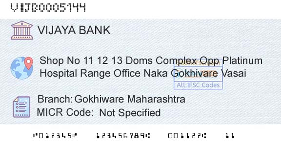 Vijaya Bank Gokhiware MaharashtraBranch 