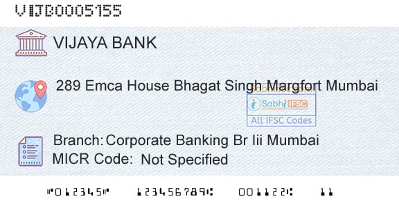 Vijaya Bank Corporate Banking Br Iii MumbaiBranch 