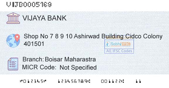 Vijaya Bank Boisar MaharastraBranch 