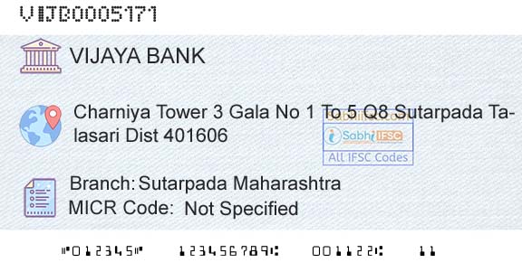 Vijaya Bank Sutarpada MaharashtraBranch 
