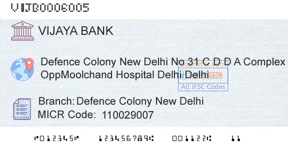Vijaya Bank Defence Colony New DelhiBranch 