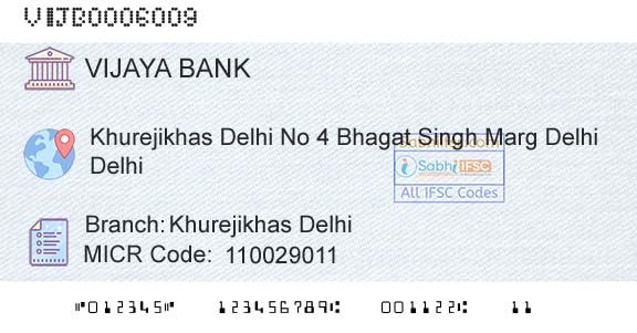 Vijaya Bank Khurejikhas DelhiBranch 