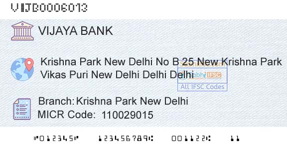 Vijaya Bank Krishna Park New DelhiBranch 