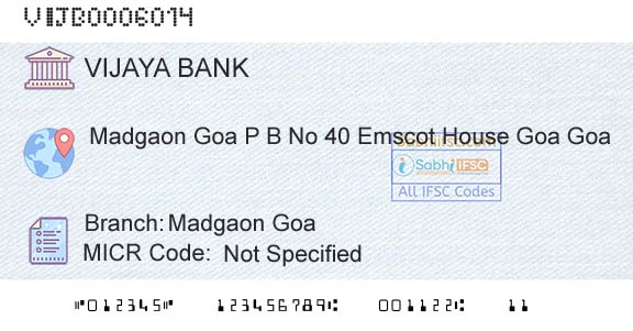 Vijaya Bank Madgaon GoaBranch 