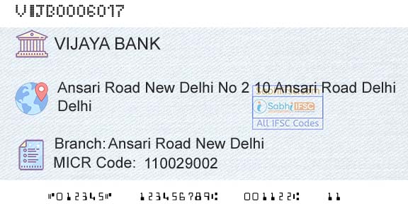 Vijaya Bank Ansari Road New DelhiBranch 