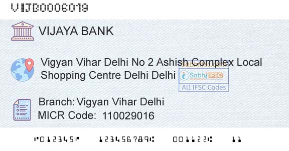 Vijaya Bank Vigyan Vihar DelhiBranch 