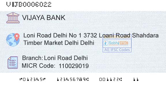 Vijaya Bank Loni Road DelhiBranch 