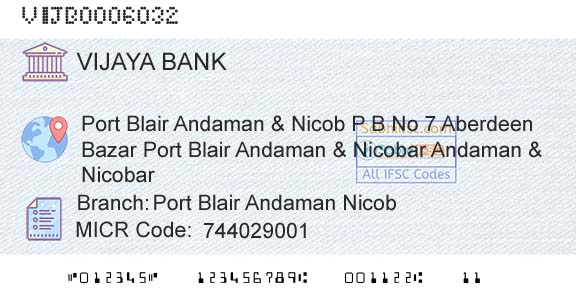 Vijaya Bank Port Blair Andaman NicobBranch 