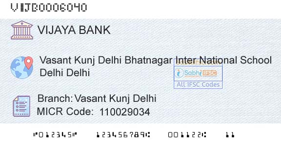 Vijaya Bank Vasant Kunj DelhiBranch 