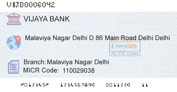 Vijaya Bank Malaviya Nagar DelhiBranch 