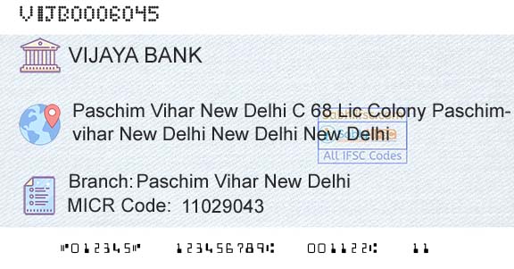 Vijaya Bank Paschim Vihar New DelhiBranch 