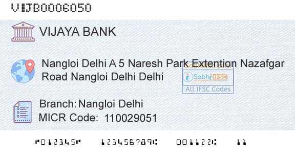 Vijaya Bank Nangloi DelhiBranch 