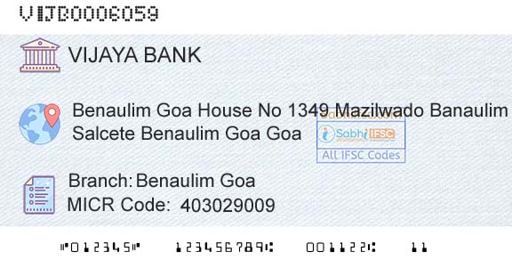 Vijaya Bank Benaulim GoaBranch 
