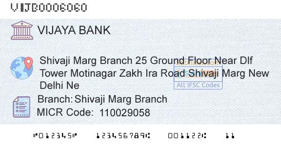 Vijaya Bank Shivaji Marg BranchBranch 