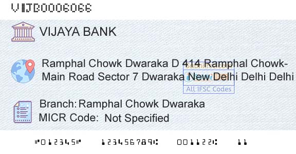 Vijaya Bank Ramphal Chowk DwarakaBranch 