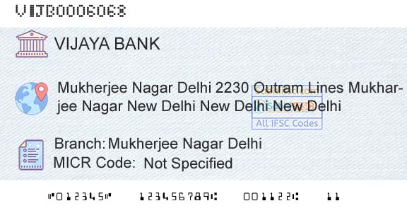 Vijaya Bank Mukherjee Nagar DelhiBranch 