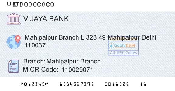 Vijaya Bank Mahipalpur BranchBranch 