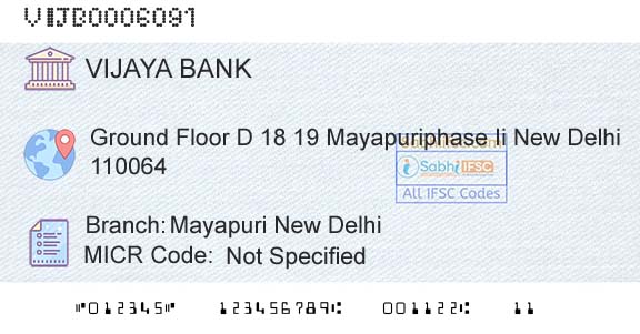 Vijaya Bank Mayapuri New DelhiBranch 